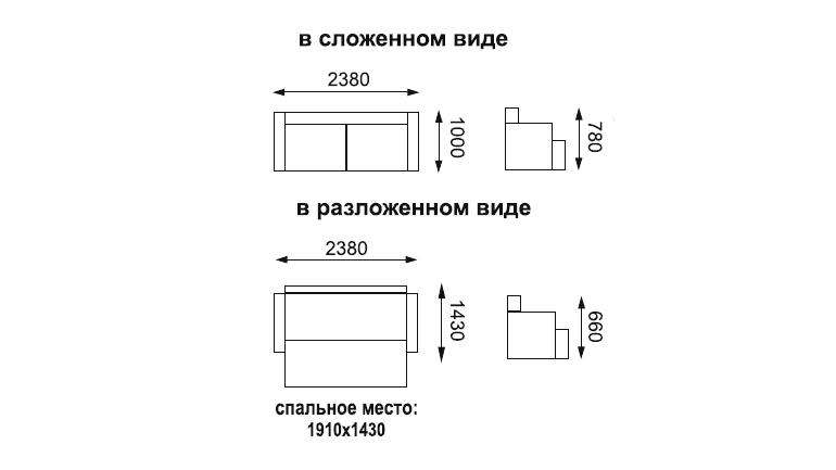 Диван-кровать «Евро-Порто» размеры