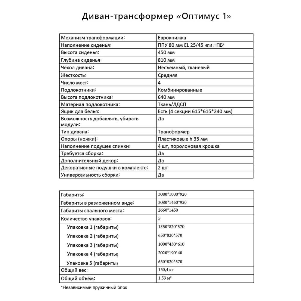 Диван-трансформер «Оптимус-1» описание