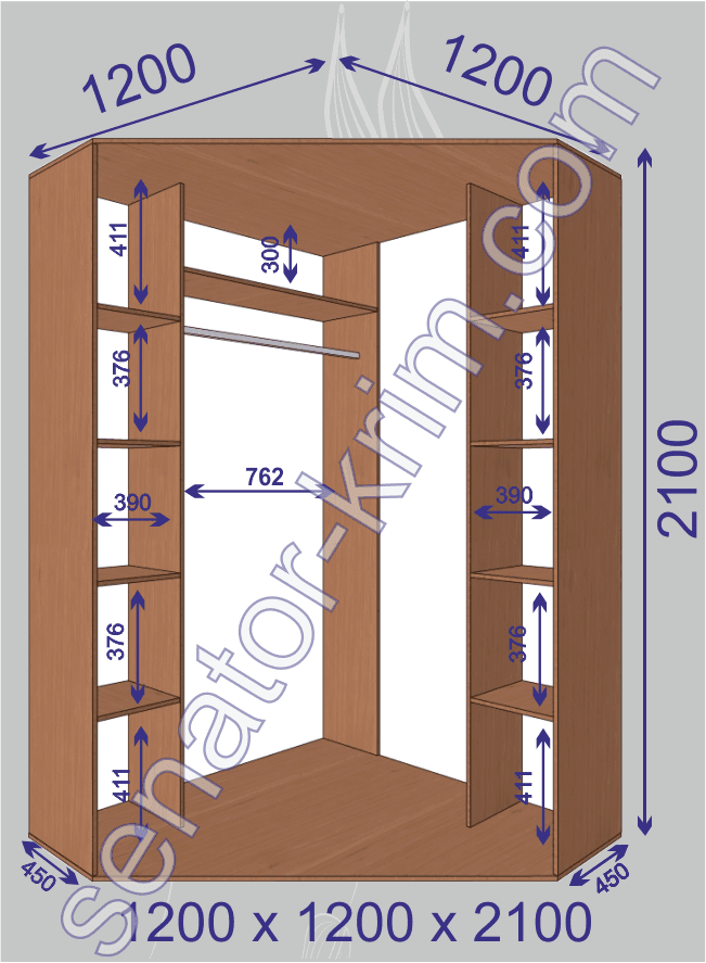 Угловой шкаф-купе «Сенатор» 1200х1200х2100 (450) мм